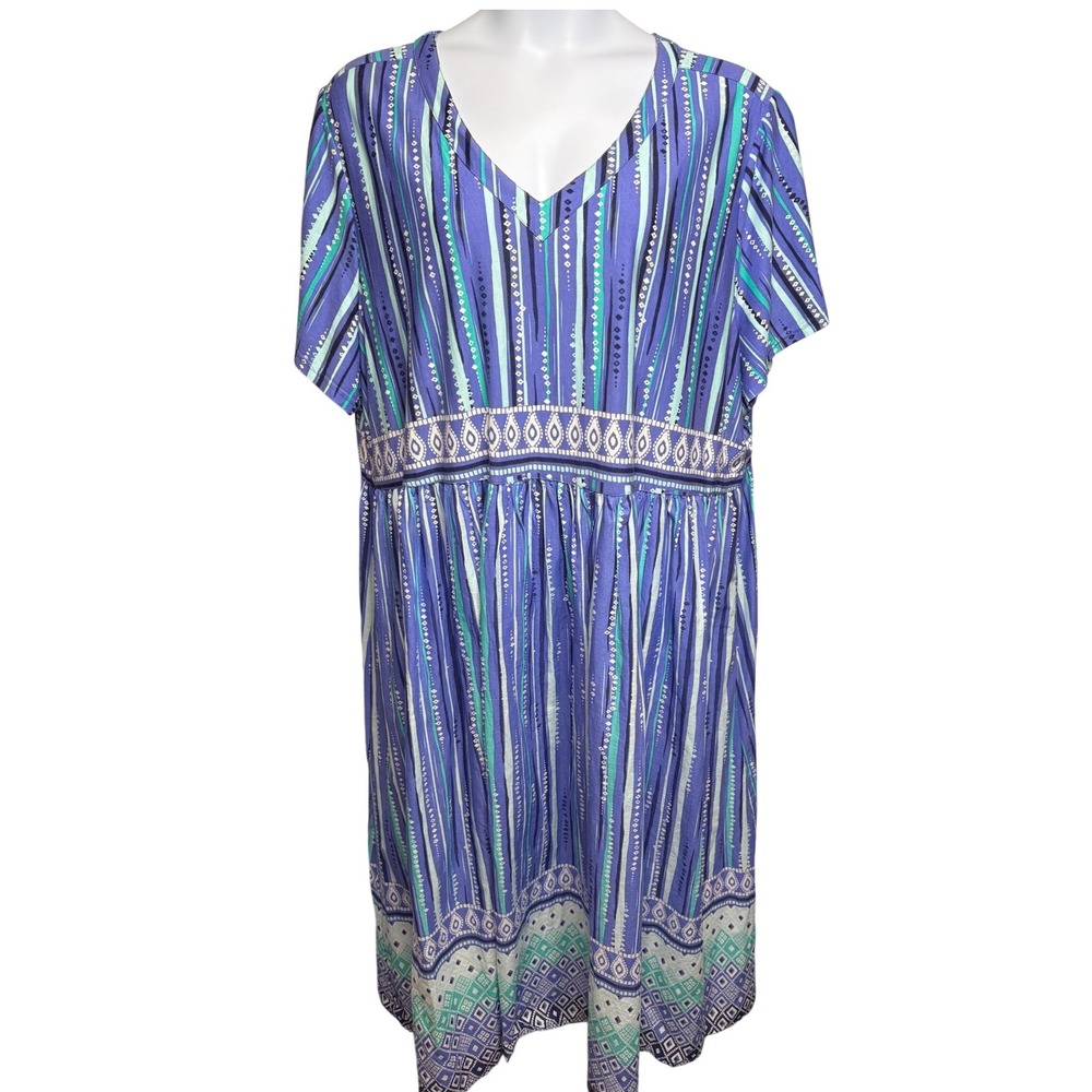 ONLY NECESSITIES Womens Purple Striped Peasant Maxi Dress Sz 3X Boho Flowy Light